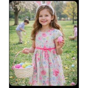 Carters Girls Dress Size 6 Floral‎ Print Pink Yellow White Spring Easter